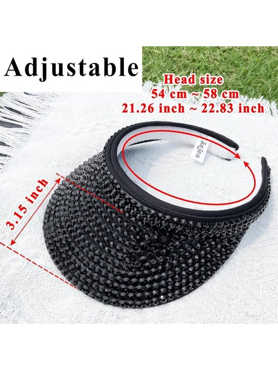 ?Women\'s Black Sun Shiny Rhinestones Clip On Visor Adjustable Bling Hats main image 5